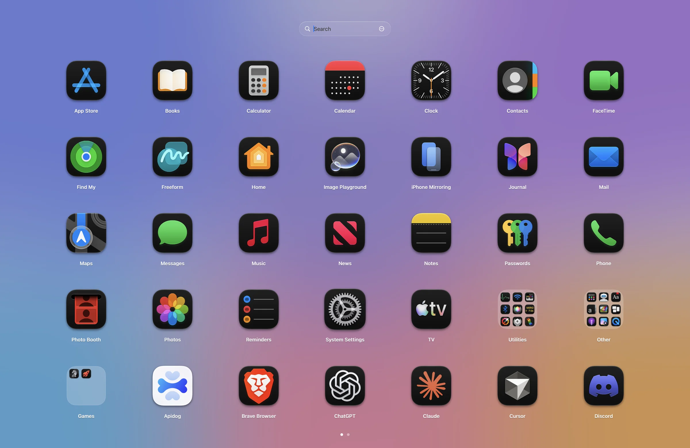 Halo Launch showing every app in a grid over a blurred desktop, with Utilities, Other and Games folders
